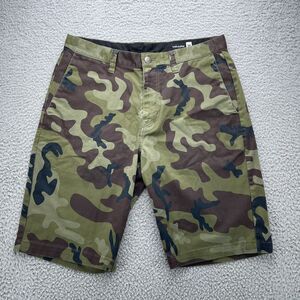 Volcom Shorts Mens 30 Green Brown Camo Chino Outdoors Hiking Pockets Casual
